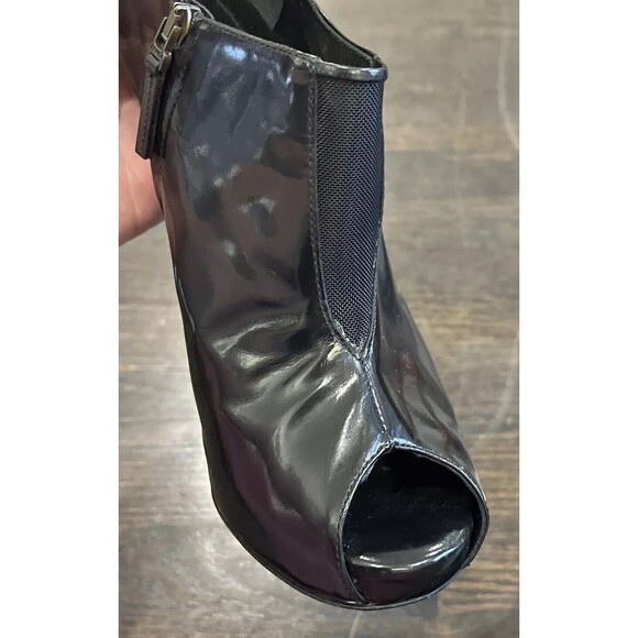 Fendi Black Patent Leather Heels EU 38.5 US 8 Peep Toe Mesh Booties Goth Rave - Picture 5 of 12